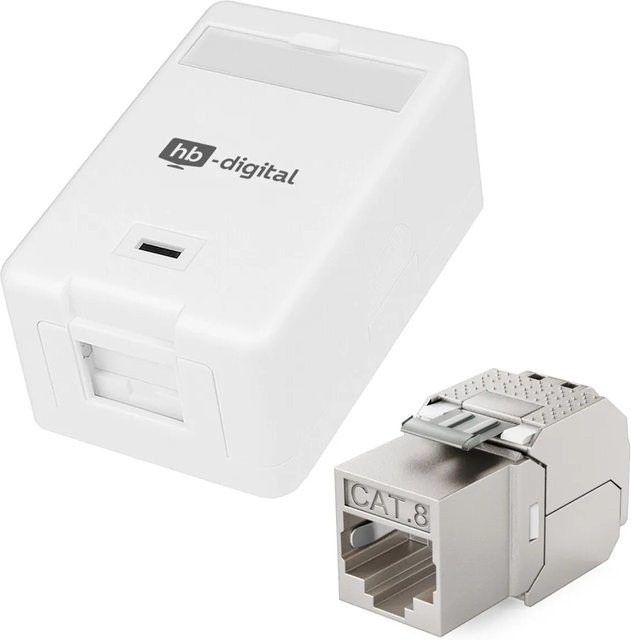 hb-digital Anschlussbox Set mit 1 Port Keystone Modul CAT 8 Ethernet LAN in Weiß - Bild 1