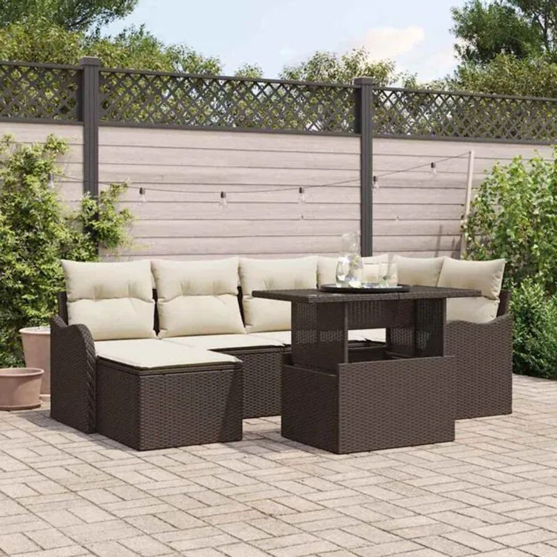 7-teiliges Garten-Sofa-Set aus braunem Poly-Rattan mit Kissen von vidaxl - Bild 1