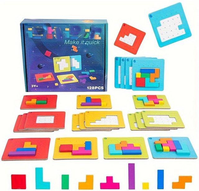 Buntes Puzzlespiel, Blockpuzzle, Holz, für zwei Spieler, ab 3 Jahren - Bild 1