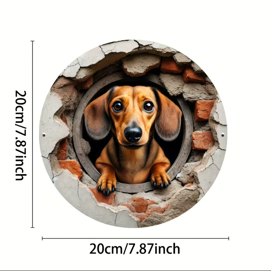HELLOYOUNG Rundes Metallschild Skurriler Dackel Wanddekoration Mehrfarbig Durchmesser: 20 cm - Bild 2
