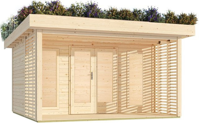 Karibu Gartenhaus Oslo aus nordischer Fichte mit Gründach, 15,72 m² und 38 mm Wandstärke - Bild 1