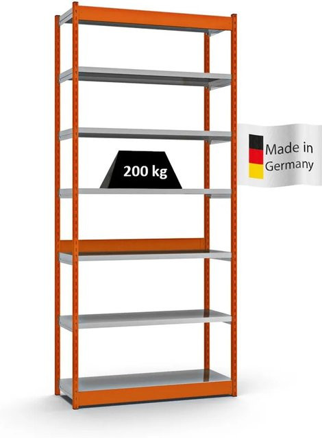 PROREGAL Fachbodenregal Stecksystem mit 7 Ebenen in Orange, H x B x T: 300 x 132,5 x 40 cm - Bild 1
