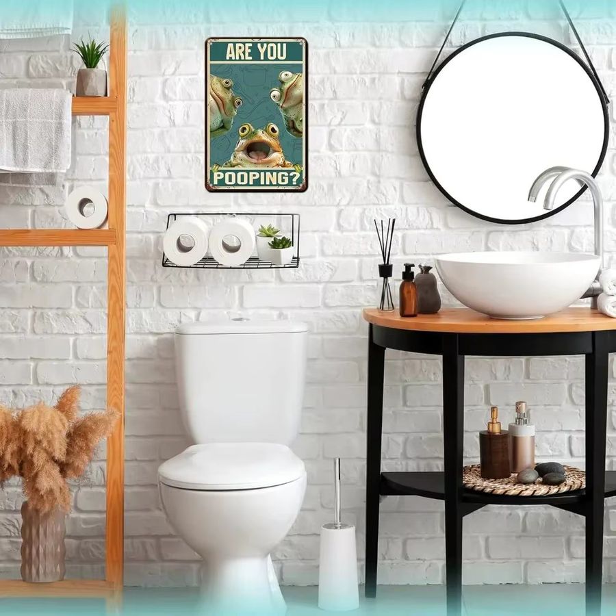 CIFBUY Lustiges Frosch-Badezimmerschild Are You Pooping Vintage-Metalldekor für die Wand, Breite: 30,5 cm, Höhe: 20,3 cm - Bild 5