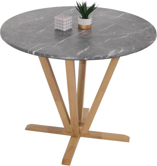 Bistrotisch MCW M56 in Marmor/Stein-Optik mit hellem Gestell, Durchmesser: 92 cm, Höhe: 76 cm - Bild 1