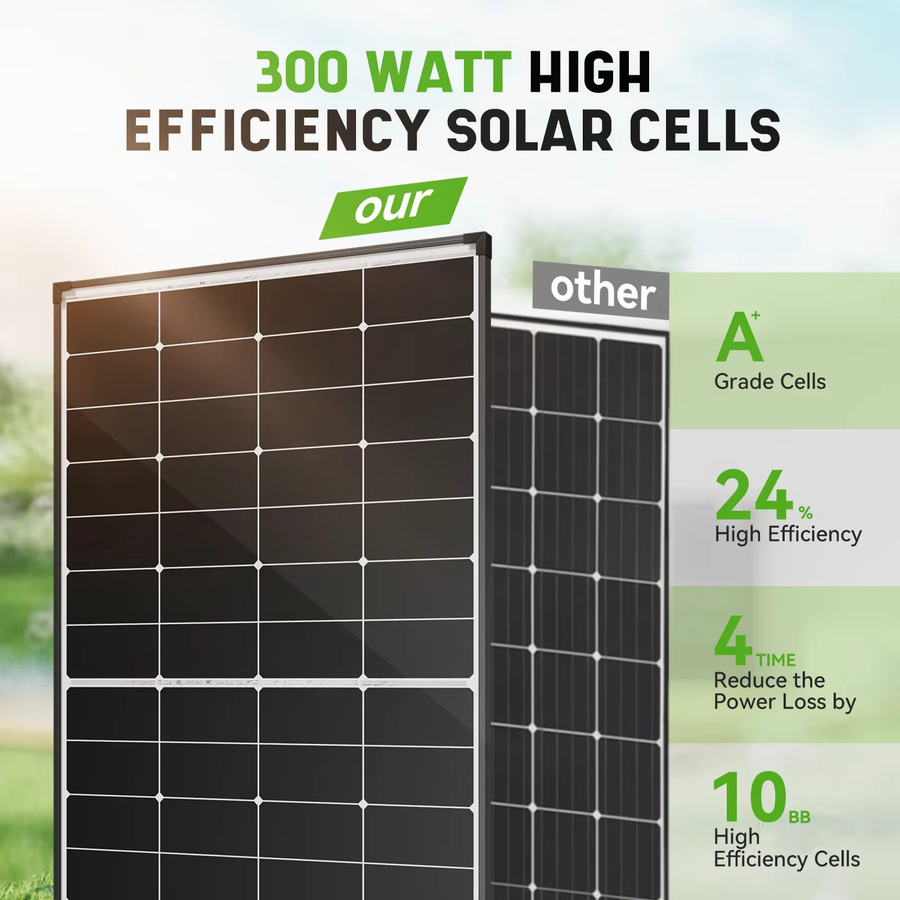 Rvpozwer N-Typ Monokristallines Solarmodulsystem mit 18BB-Zellen, 300 W, 12,8 V, Schwarz - Bild 2