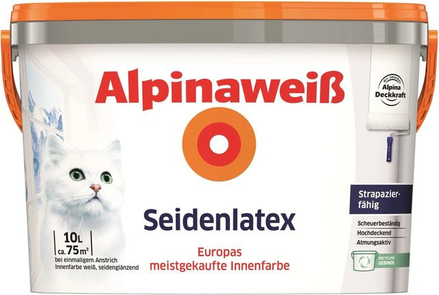 Alpina Seidenlatex in Alpinaweiß, seidenglänzend, 10 Liter - Bild 1