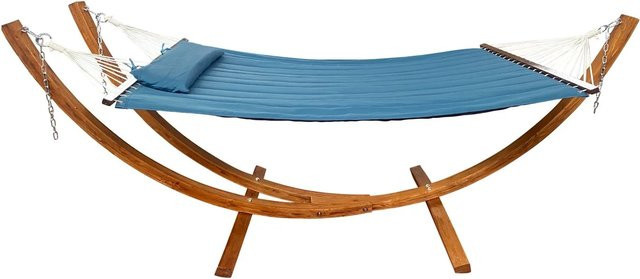 Axi Hängematte Hawaii Set mit Holzgestell aus Lärchenholz und Kissen in Blau - Bild 1