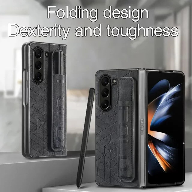 Retro-Luxus Handyhülle aus Leder mit Muster für Samsung Galaxy Z Fold 7 6 5 4 3 in Purple mit Stiftschlitz und Handgelenkschlaufe - Bild 1