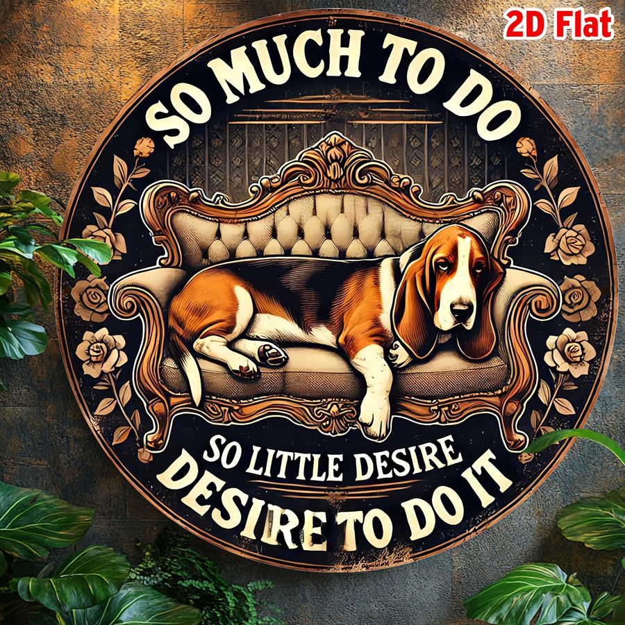 Potdemiel Basset Hound Metallschild Rund Vintage Wanddekoration mit Spruch Durchmesser: 20 cm - Bild 5