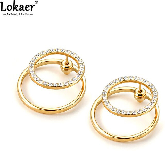 Lokaer Kreis-Ohrstecker, Edelstahl, Gold, Zirkonia, Damen - Bild 1