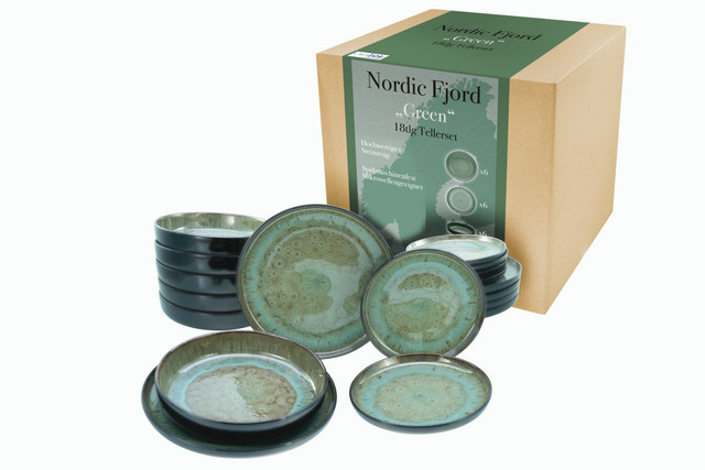 CreaTable Geschirrset Nordic Fjord, 18-teiliges Stoneware-Set, Grün - Bild 1