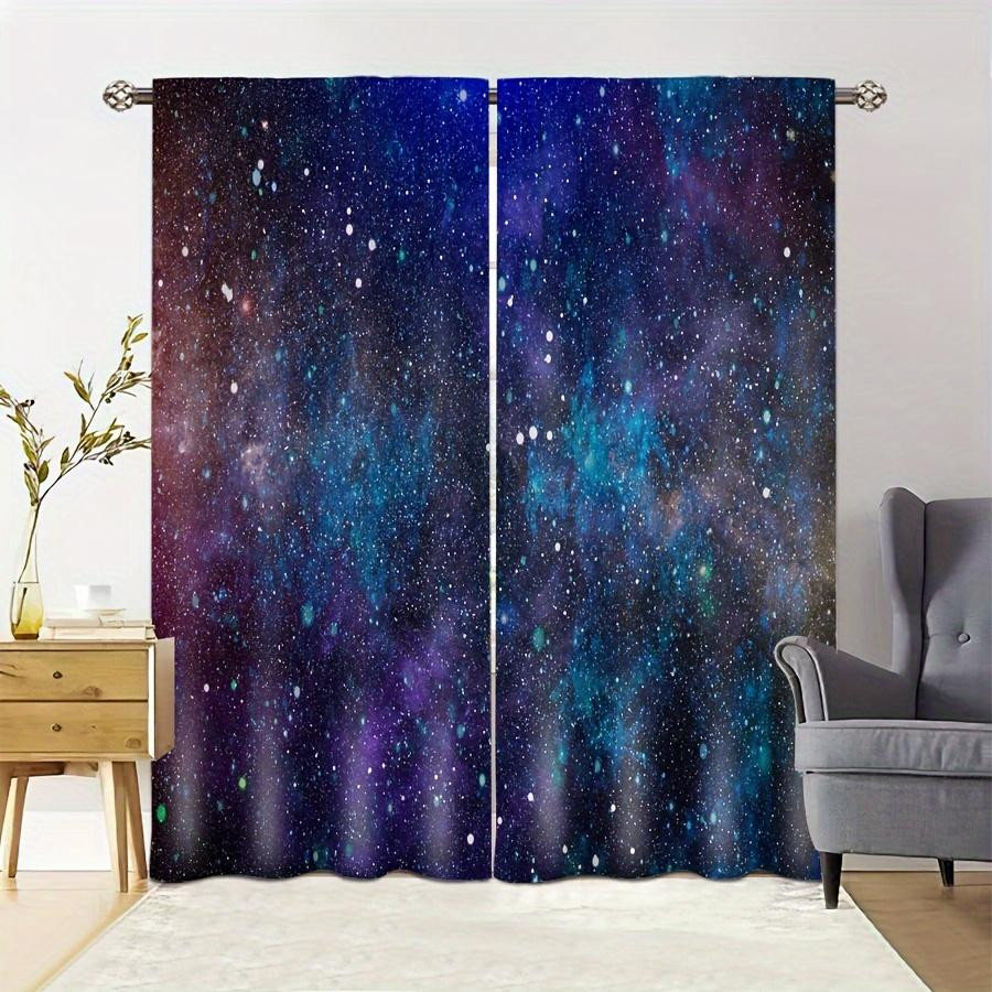 2er-Set Galaxy Fenster Vorhänge mit Sternenhimmel-Design, halbtransparent, Mehrfarbig, B: 50 cm, H: 130 cm - Bild 2