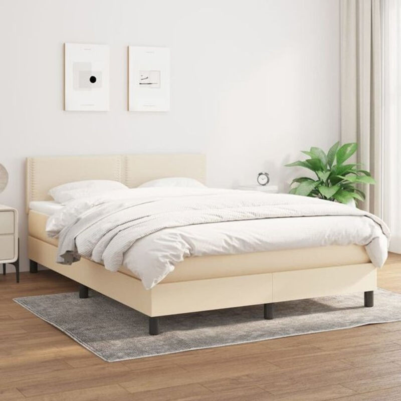 vidaxl Boxspringbett mit Matratze in Creme und Beige aus Stoff, B/T/H: 140 x 200 cm - Bild 1