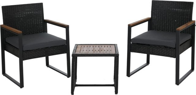 MCW Poly-Rattan Lounge-Set Garten mit Tisch und 2 Stühlen aus Akazie Holz in Schwarz und Grau - Bild 2