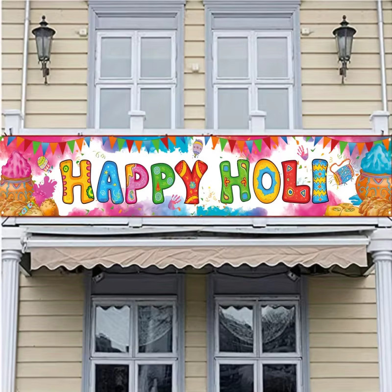 VIKAMA Happy Holi Party Banner Dekoration in Mehrfarbig mit Wimpel und Buchstaben für Innen- und Außenbereich - Bild 3