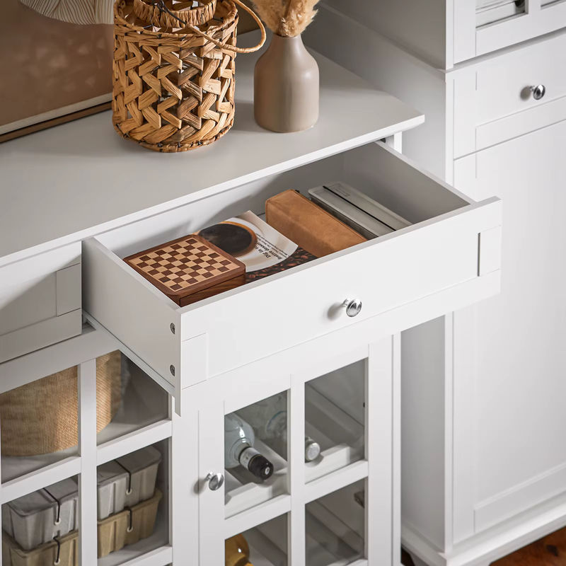 SoBuy Küchenschrank FSB77-W als Kücheninsel und Sideboard mit Glastür in Weiß, B/T/H: 119 x 40 x 90 cm - Bild 4