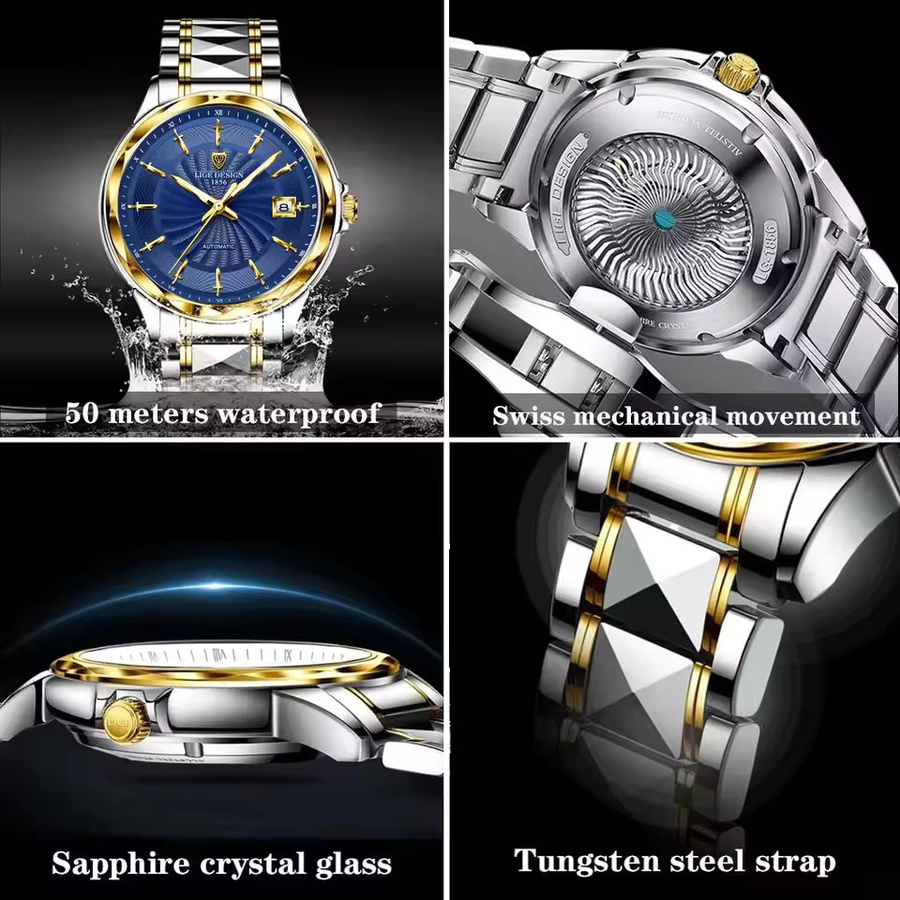 LIGE Armbanduhr Automatik, Edelstahl, Blau, Herren - Bild 3