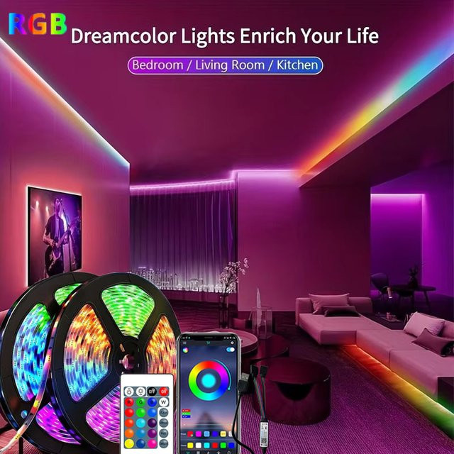 Shine-Tale RGB LED Streifen mit Bluetooth und 24-Key Fernbedienung, USB 5V, Multicolour, 1-30M - Bild 1