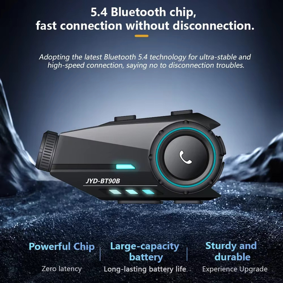 Kebidumei Motorradhelm-Headset Intercom mit Kamera, wasserdichter Bluetooth-Lautsprecher und Stereo-Freisprecheinrichtung in Schwarz - Bild 2