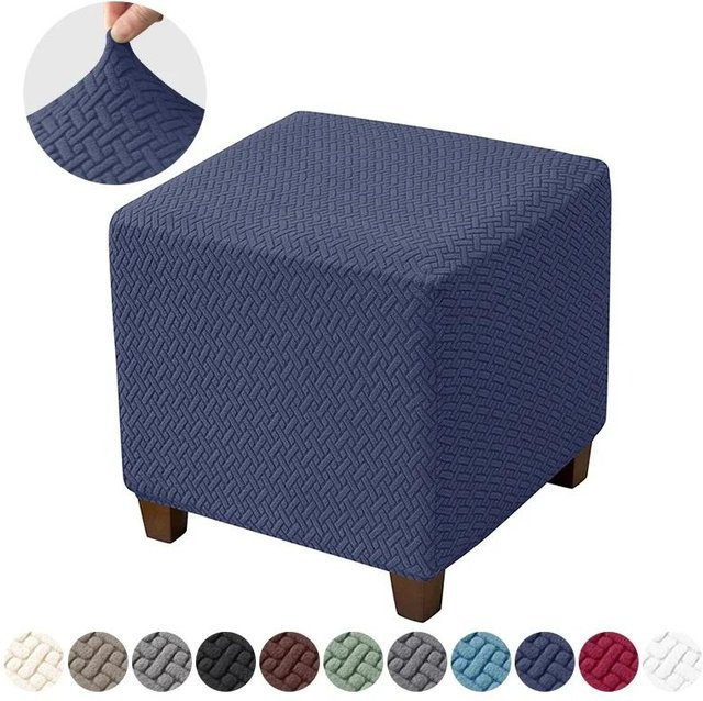 Bestbags Jacquard Ottoman-Bezug aus elastischem Samt und Elasthan für quadratische Hocker und Fußstützen - Bild 1