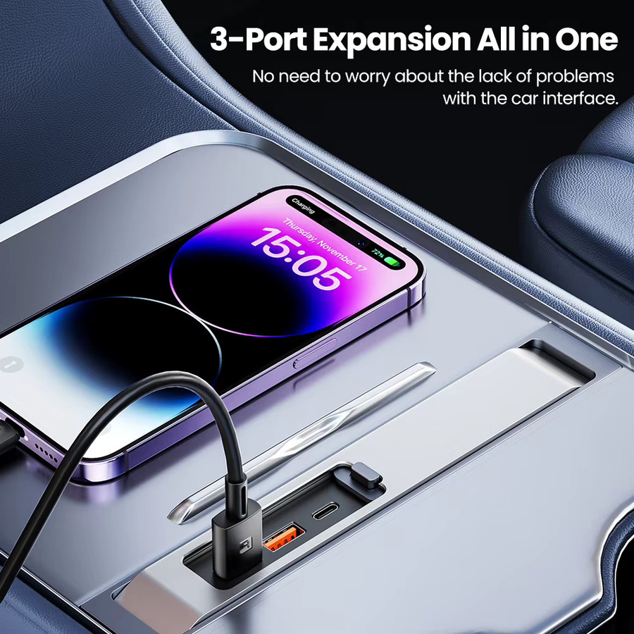 Toocki USB-C Auto-USB-HUB PD 27W Schnellladestation für Tesla Model 3/Y in Silber - Bild 3