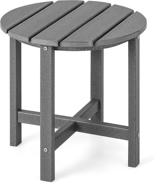 GOFLAME Beistelltisch aus wetterfestem Kunststoff in Grau, runder Gartentisch für Balkon und Terrasse - Bild 1