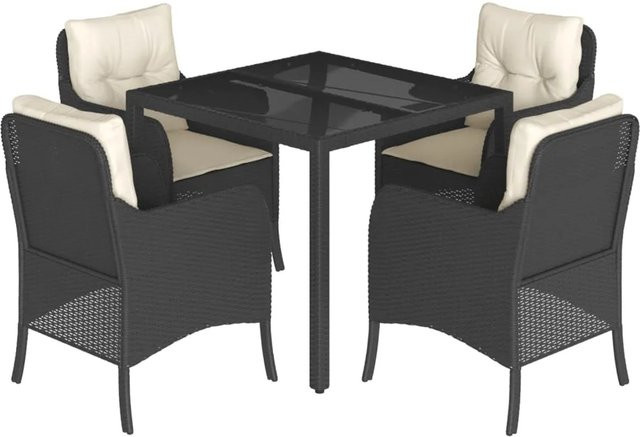 vidaXL 5-teilige Garten-Essgruppe aus Poly-Rattan mit Kissen in Schwarz - Bild 1