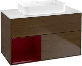 V&B Waschtischunterschrank Finion Wandbeleuchtung mit Regalschrank rechts in Peony und Walnut Veneer, Breite: 100 cm, Tiefe: 60,3 cm - Bild 1