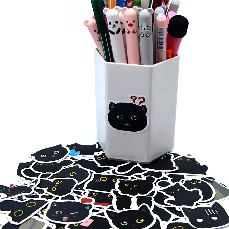 LOLEDE Kawaii Schwarze Katzen Meme Aufkleber Set aus Papier für Tagebuch und Büro Dekoration - Bild 6