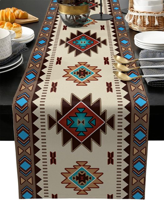 Beau Maison Tischläufer aus Leinen im Boho-Indianerstil, Mehrfarbig, B/H: 33 x 150 cm - Bild 1