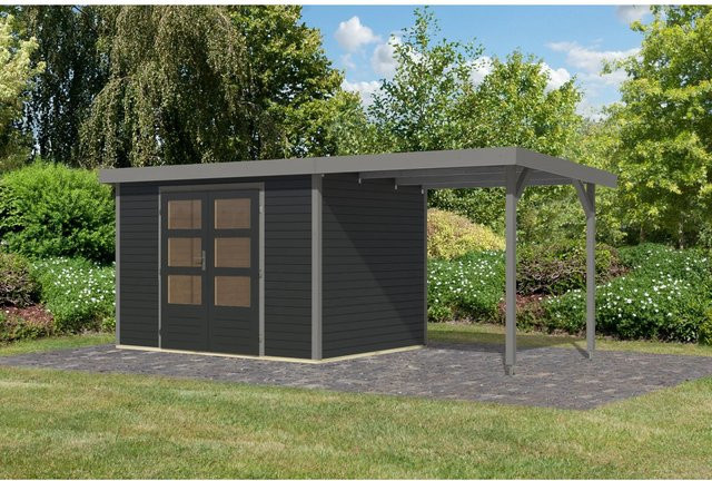 Karibu Gartenhaus Ernesto mit Anbaudach in Anthrazit/Grau, B/T/H: 298 x 209 x 213 cm - Bild 1