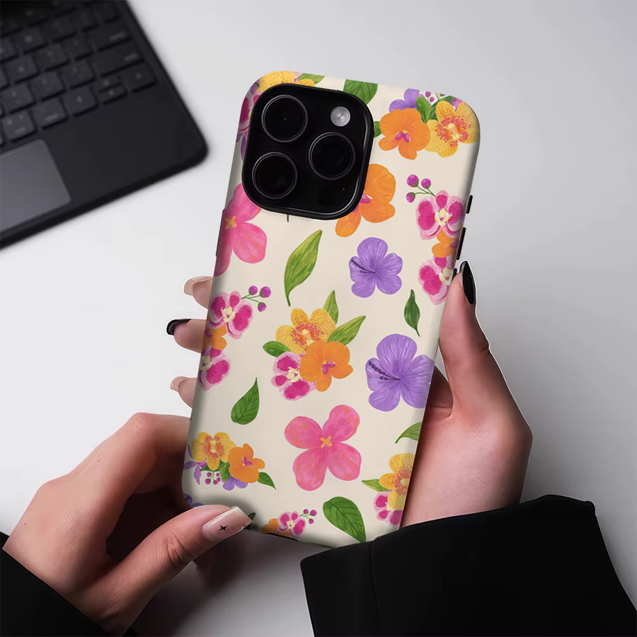 Robuste Handyhülle mit tropischer Blumenmischung für iPhone 17 16 15 14 13 Pro Max Plus von Potdemiel in Multicolour mit magnetischer ein- und zweilagiger Schutzfunktion - Bild 2