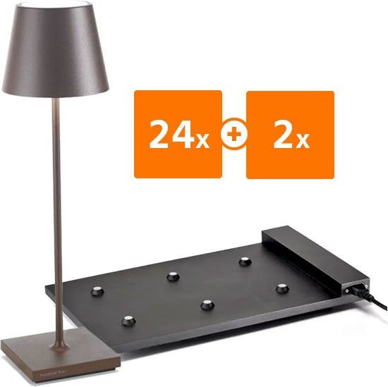 Zafferano Poldina Pro LED-Akkuleuchten Set mit 24 Tischleuchten in Schwarz und 2 Multikontakt-Ladestationen, dimmbar, IP65 wetterfest, für Garten und Terrasse - Bild 1