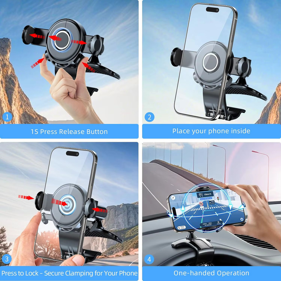 LRBH Handyhalterung für das Armaturenbrett mit 360-Grad-Drehung, Schwarz, passend für 4 bis 7 Zoll Smartphones - Bild 4