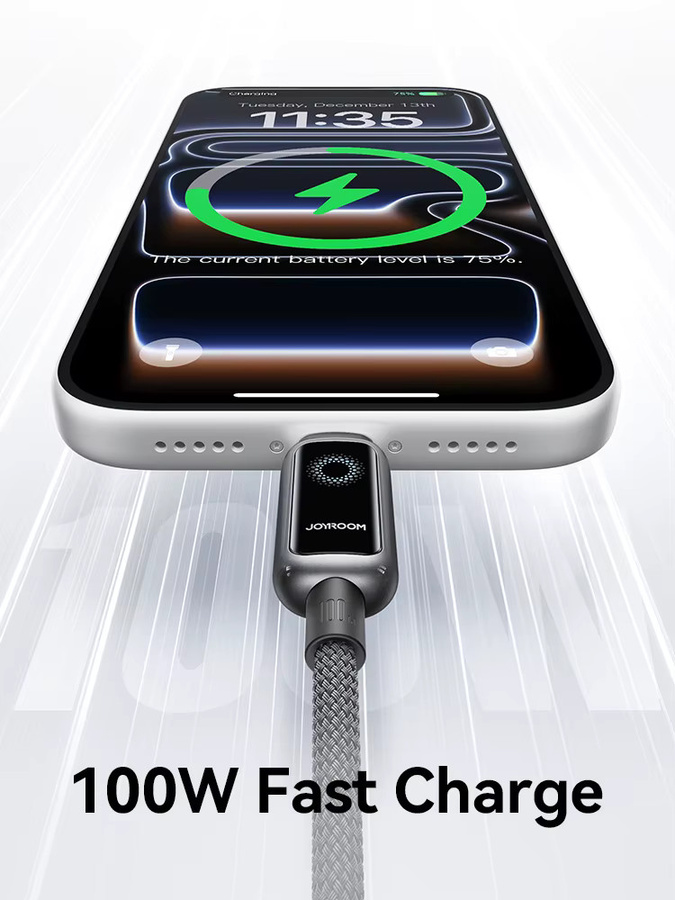 Joyroom S-A55 StarFlight USB-A auf USB-C Daten- und Ladekabel mit Display, 66W, Schwarz, Länge: 1,2 m - Bild 4