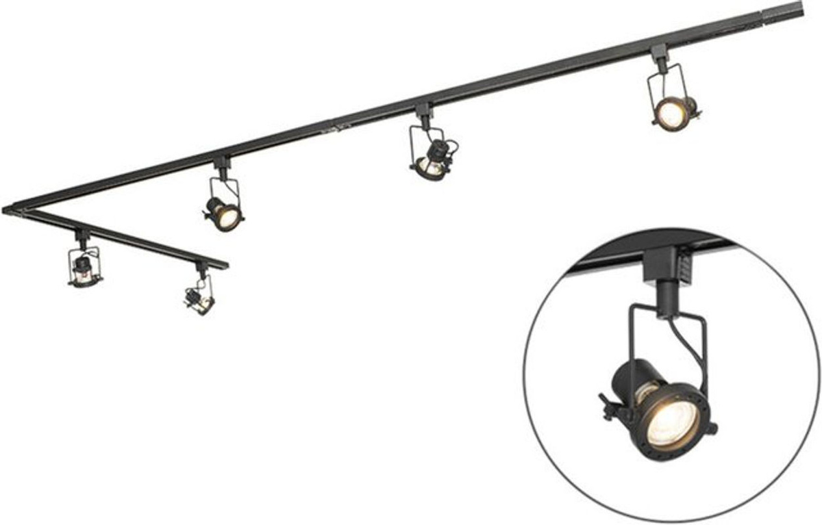 Sulux Schienensystem mit 5 Spots in Schwarz, 1-phasig, GU10, Industrial und Modern Design - Bild 1