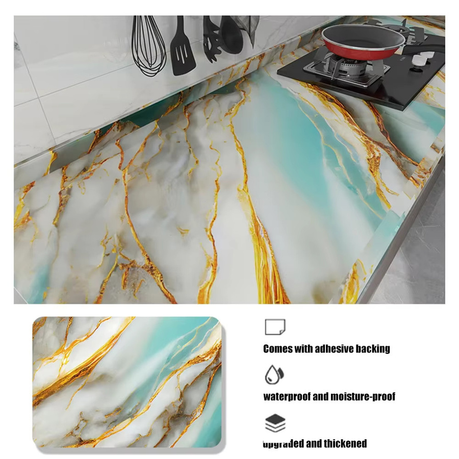 Selbstklebende Marmor Tapete von TTOKKONG WALLPAPER in Multicolour, ölbeständig und anti-Schimmel, Breite: 50 cm - Bild 4