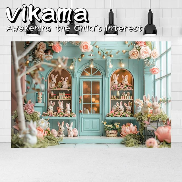 VIKAMA Osterhase Wandteppich mit Hasenhaus-Szene in Multicolour, Wandbehang im Country-House-Stil, Breite: 95 cm, Höhe: 73 cm - Bild 1