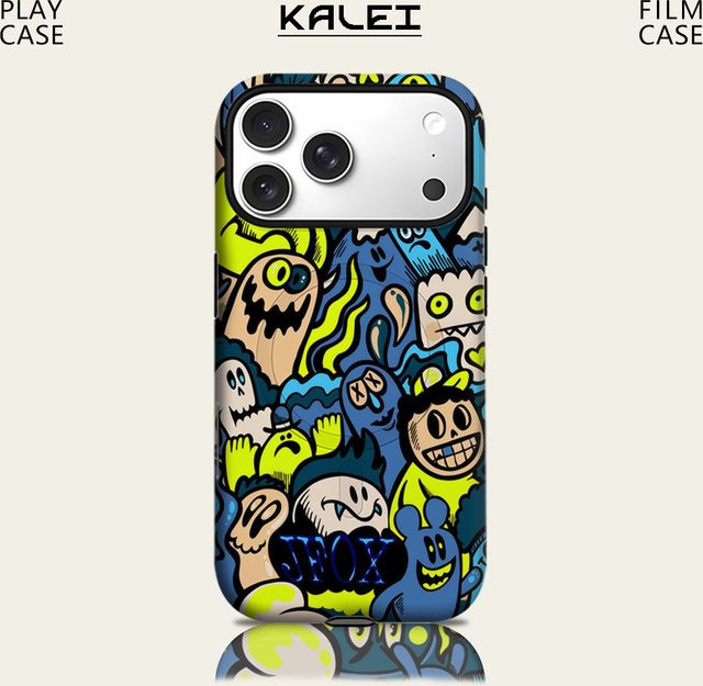 Potdemiel Neon Doodle Handyhülle für iPhone 17 16 15 14 13 Pro Max Plus, magnetische robuste Einzel- und Doppelschicht-Hülle, multicolour - Bild 1