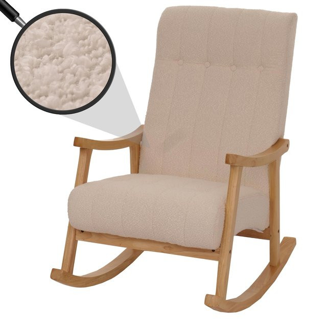 Schaukelstuhl MCW-K10 Relaxsessel aus Holz mit beige Bouclé-Stoffbezug - Bild 1