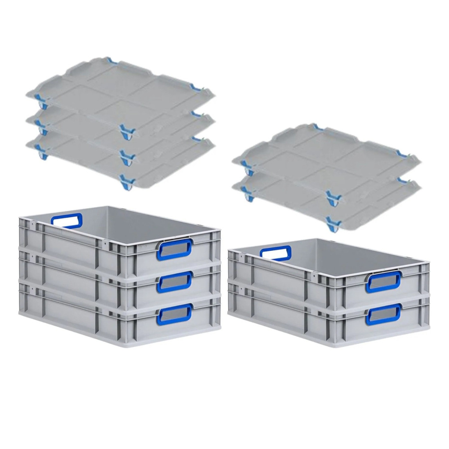 PROREGAL Spar Set 5x Eurobox Nextgen Color mit Auflagedeckel und Schiebeschnappverschlüssen, Blau, H x B x T: 12 x 40 x 60 cm - Bild 2