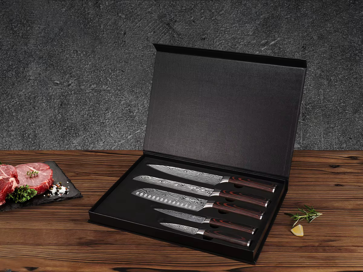 Sunnecko Kochmesser-Set aus Edelstahl mit Damastmuster für Fleisch und Gemüse - Bild 2