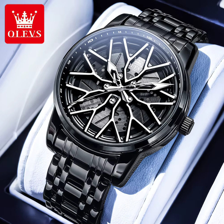 OLEVS Herrenuhr, Skelett, Quarz, Edelstahl, Blau, Schwarz, Herren - Bild 2