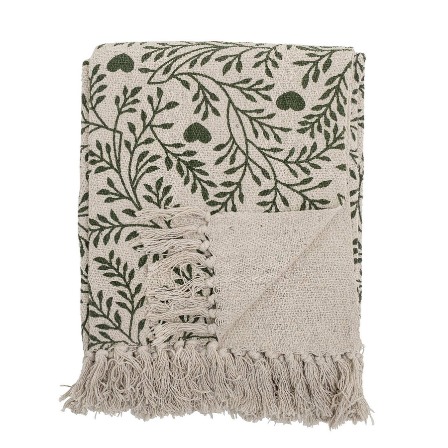 Bloomingville Plaid Maribelle aus Baumwolle in Grün und Beige mit Fransen, B/B: 130 x 160 cm - Bild 1