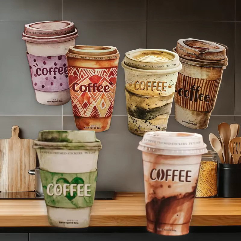 20 Stück Kaffeefleck PET Aufkleber in 6 verschiedenen Stilen für deine DIY-Projekte, Mehrfarbig - Bild 2