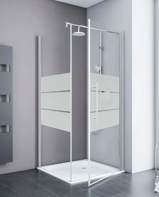 Schulte Alexa Style 2.0 Duschkabine als Ecklösung mit Drehtür, Seitenwand und Duschwanne, Glas mattiert, Farbe Silber, B/T/H: 80 x 80 x 200 cm - Bild 1