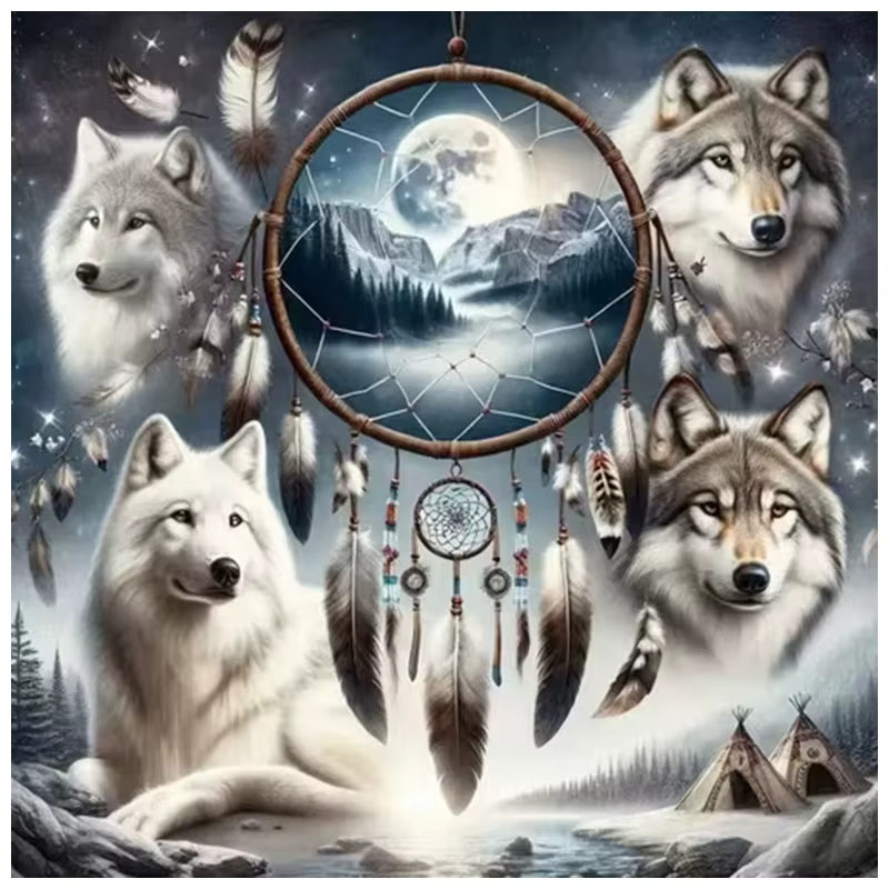HUACAN Diamant-Mosaik-Set Wolf als runde Wandkunst in Mehrfarbig mit Motiv Tierprint - Bild 4