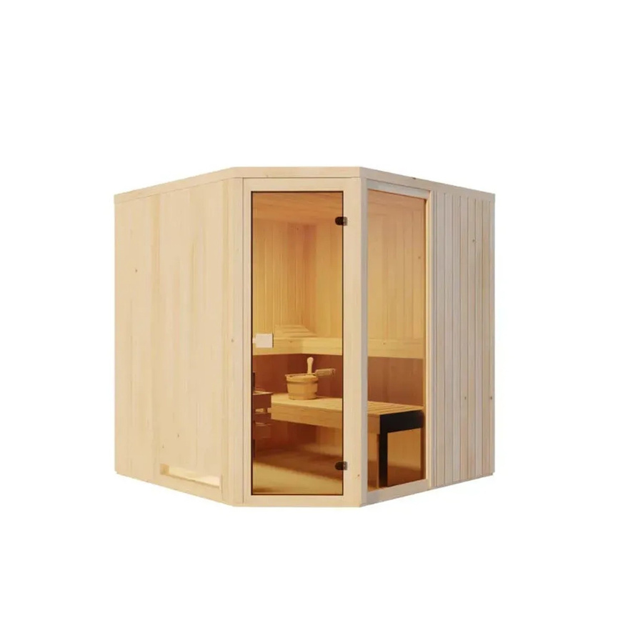 Finntherm Sauna Family Natur aus Holz in Braun und Beige, B/T/H: 194 x 194 x 194 cm, Wandstärke 40 mm - Bild 2