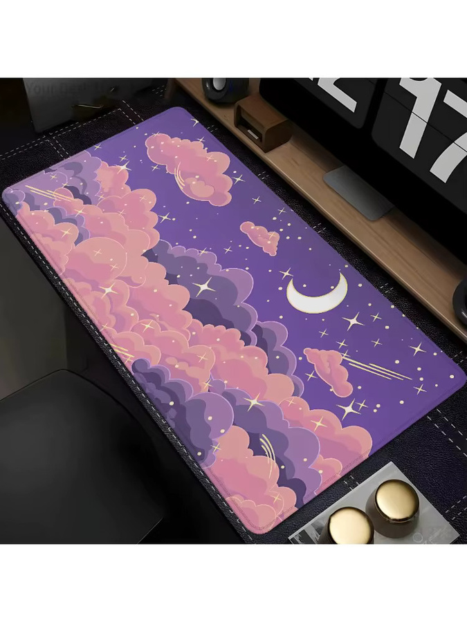 Potdemiel Gaming-Mauspad Wolken-Mond in Lila Rosa Multicolour, wasserdicht und rutschfest - Bild 2