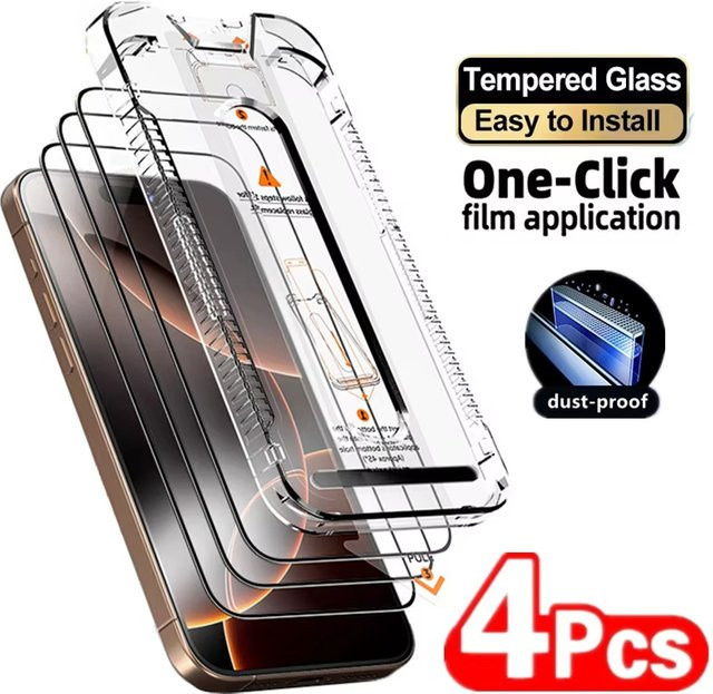 4 Stück staubfreie Panzerglas Displayschutzfolien für Samsung Galaxy A55 A54 A35 A34 A53 M54 M51 M34 A73 A71 A72 S25 Ultra S24 S23 FE S22 in Transparent - Bild 1